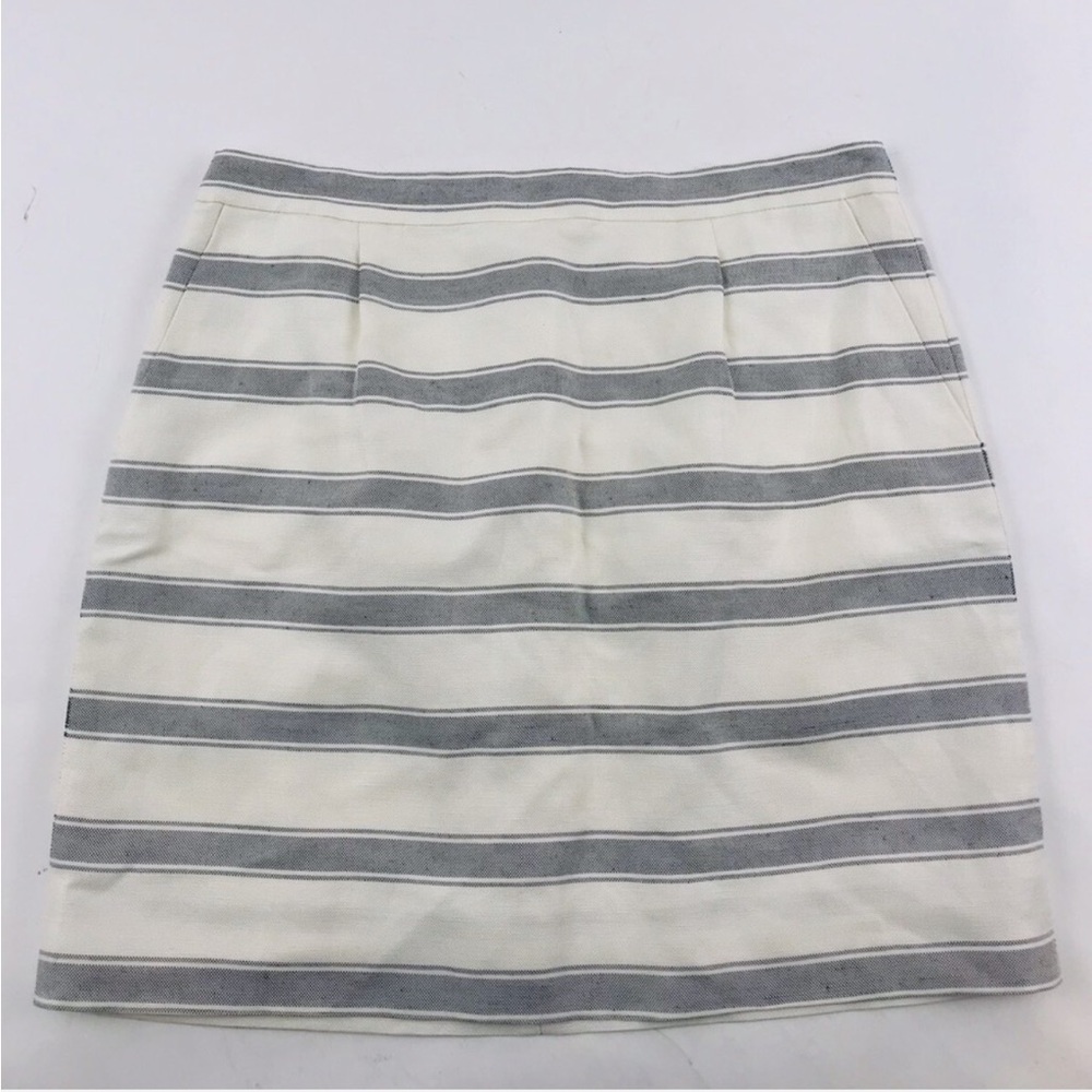J. CREW Cream and Gray Horizontal Stripe Linen Silk Blend Mini Skirt